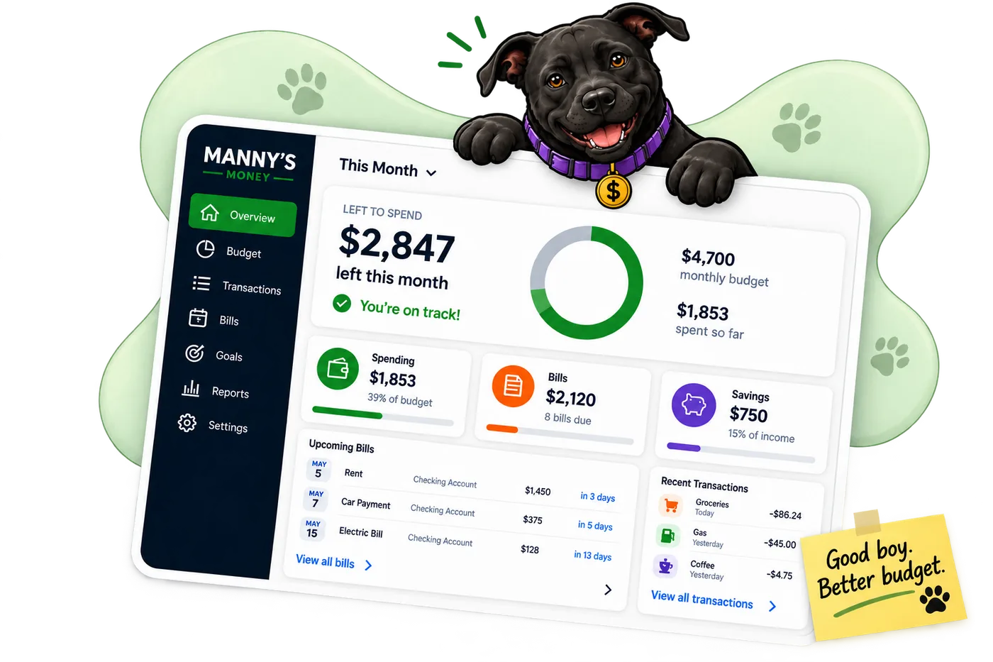 Manny's Money dashboard